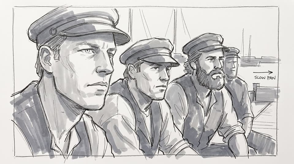 Storyboard-Skizze Die Männer am Hafen