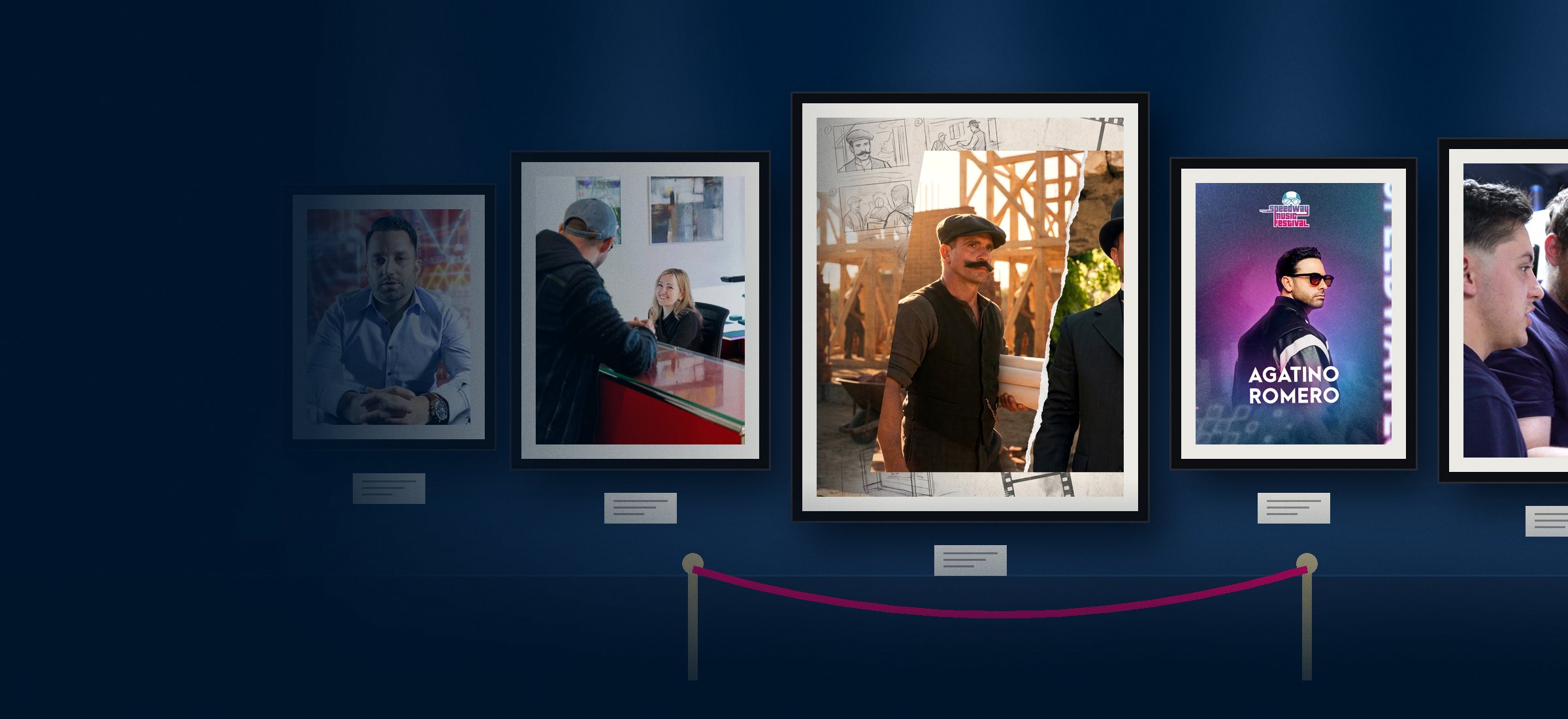 Galeriewand mit Bagaluten-Cases als Exponate